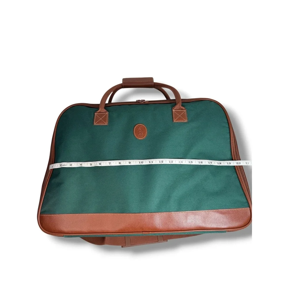 Polo Ralph Lauren Vintage Green Canvas Duffle Bag Brown Trim Travel Weekender
